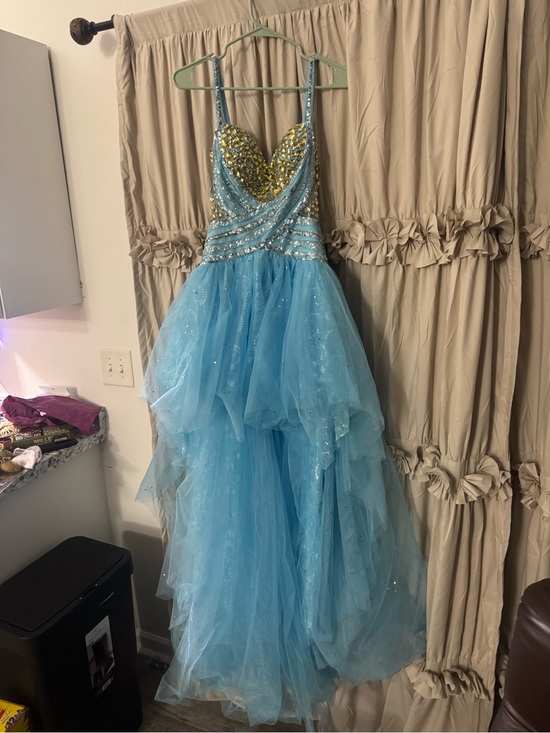 Sherri Hill Dresses & Skirts - Sherri Hill Light Blue and Gold Beaded High-Low Prom Dress